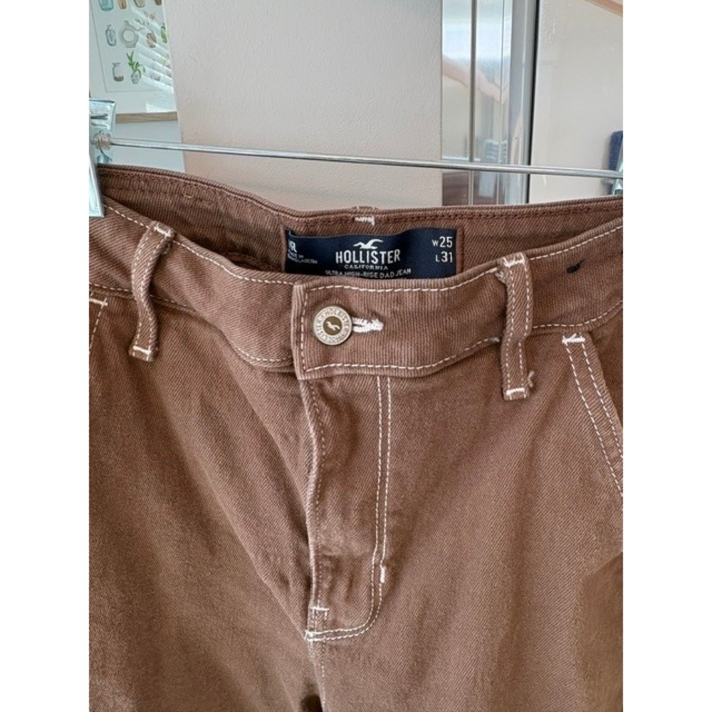 Hollister Ultra High Rise Dad Jean Cargo Pants Brown Utility Straight Leg - Picture 2 of 5